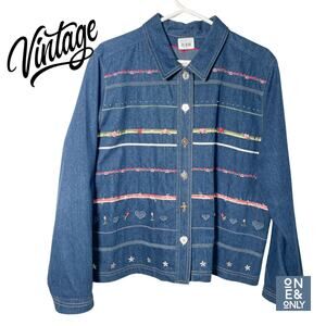 KORET CITY BLUES Vintage Embroidery Ribbon Details Denim Button Up Jacket Large